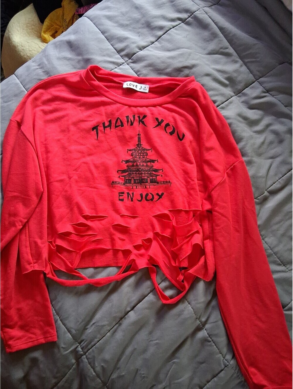Love j red cropped sweatshirt size medium enjoy d2